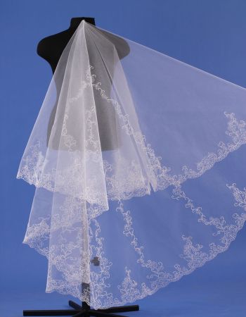 Свадебная фата, украшенная кордовой ручной вышивкой от края до центра HJ096-1	 - 2