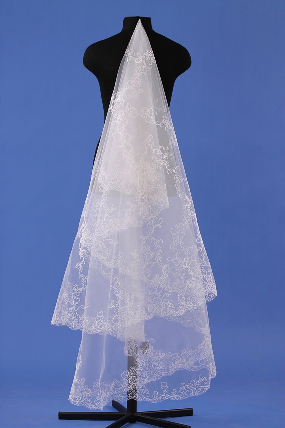Свадебная фата, украшенная кордовой ручной вышивкой от края до центра HJ096-1	 - 3