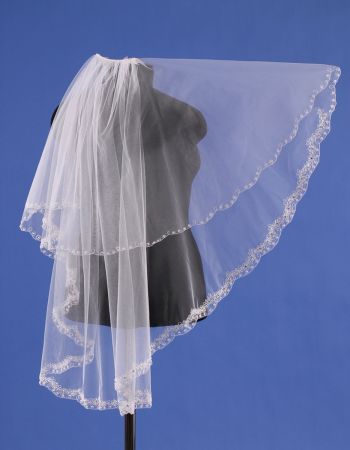 Свадебная фата с гребнем, украшенная кордовой ручной вышивкой с обрамлением жемчугом	№ HJ666-1	 - 2